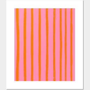 Pink and Orange Brushstroke Stripes Posters and Art